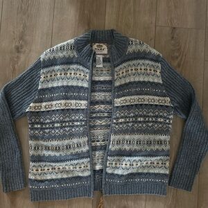 Tiara Petites Women’s Full Zip Blue Multicolor Sweater Size PM